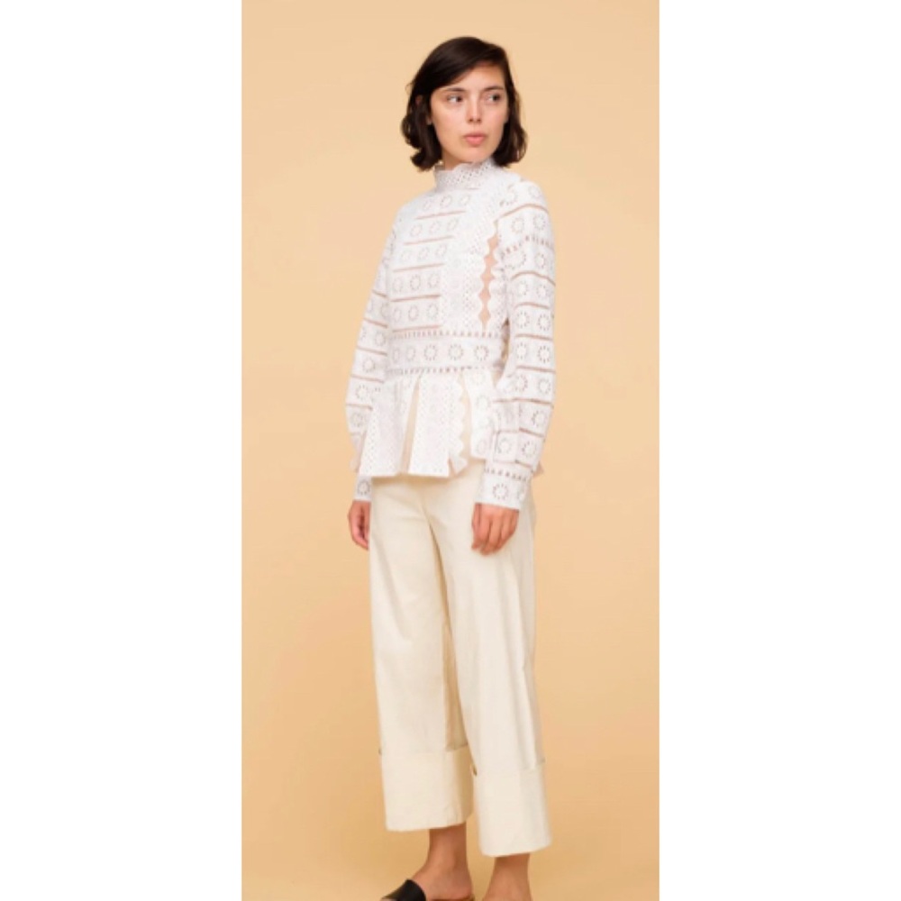 Sea Luna Lace Eyelet Embroidered White Blouse